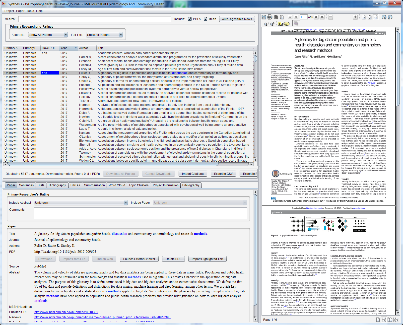 literature synthesis tracker